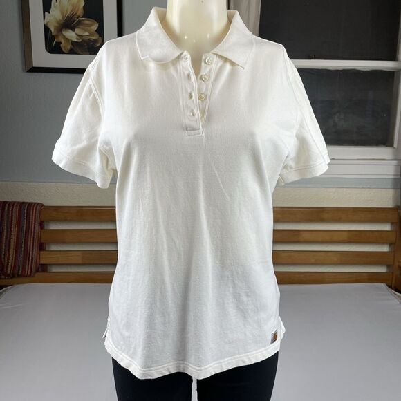 Carhartt For Women Short Sleeve Polo Shirt Size Large Ivory Cotton Golf Preppy - Picture 1 of 16